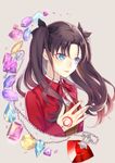  blue_eyes brown_hair choco_holic command_spell fate/stay_night fate_(series) gem hair_ribbon ribbon solo toosaka_rin two_side_up 