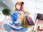  audrey_belrose bag bangs blunt_bangs braid breasts brown_hair corset detached_collar fashion frilled_skirt frills handbag highlights highres huniepop long_hair mall multicolored_hair ninamo official_art red_eyes shopping shopping_bag side_braid single_braid skirt small_breasts smile solo two-tone_hair watermark 