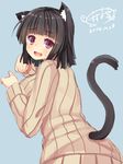  animal_ears asa_no_ha black_hair cat_ears cat_tail fang naked_sweater original out-of-frame_censoring red_eyes short_hair sketch solo sweater tail 