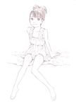  barefoot dress looking_at_viewer monochrome original short_hair sitting sketch smile solo traditional_media yoshitomi_akihito 