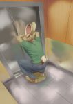  butt calciumchloride clothed clothing crouching detailed_background embarrassed feces fur hi_res lagomorph mammal messing peeing rabbit scat soiling urine watersports 