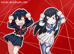  2girls animated animated_gif black_hair blue_eyes blush caramelldansen happy junketsu kill_la_kill kiryuuin_satsuki long_hair matoi_ryuuko multiple_girls senketsu sisters skirt 