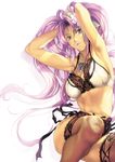  1girl arm_up armpits breasts cleavage female homare_(fool&#039;s_art) homare_(fool's_art) lips long_hair medium_breasts navel purple_eyes purple_hair 