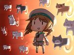  :3 ? animal brown_hair bunny cat clothes_writing crossover error_musume fate/stay_night fate_(series) gate_of_babylon girl_holding_a_cat_(kantai_collection) hat horoyuki_(gumizoku) kantai_collection odd_one_out parody ribbon school_uniform serafuku short_hair shoshinsha_mark skirt smile too_many too_many_cats twintails 