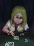  1girl amputee blood card gambling guro helpless ikelag playing_card school_uniform seifuku table tears 