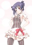  alternate_hairstyle frapowa hands_on_hips love_live! love_live!_school_idol_project purple_hair red_eyes short_hair smile solo striped striped_legwear thighhighs vertical-striped_legwear vertical_stripes yazawa_nico 