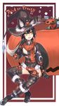  animal_ears bikini black_hair black_legwear boots ears_through_headwear fox_ears fox_tail ganesagi halloween hat highres nanashi_(ganesagi) open_mouth original scarf short_hair smile solo sweatdrop swimsuit tail thighhighs witch_hat yellow_eyes 