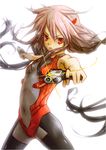  alternate_costume bare_shoulders black_legwear breasts center_opening cleavage dual_wielding fingerless_gloves gloves guilty_crown gun hair_ornament hairclip handgun highres holding long_hair looking_at_viewer navel pink_hair pistol red_eyes small_breasts solo thighhighs tinhan twintails weapon yuzuriha_inori 