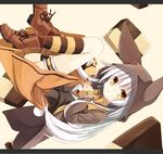  :o animal_hood boots checkerboard_cookie cookie food holding hood knee_boots letterboxed long_hair looking_at_viewer lying original solo striped striped_legwear white_hair yellow_eyes yuuhagi_(amaretto-no-natsu) 
