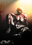  against_wall blonde_hair breasts exposed_muscle female_titan hair_over_one_eye itt0ryu large_breasts no_nipples nude shingeki_no_kyojin short_hair sitting soles solo spread_legs toes 