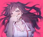  apron bad_id bad_twitter_id blush breasts cleavage covering_mouth danganronpa happy_birthday large_breasts long_hair mole mole_under_eye nail_polish nurse puffy_short_sleeves puffy_sleeves purple_eyes purple_hair short_sleeves solo super_danganronpa_2 tsumiki_mikan veryberry00 