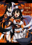  animal_ears bare_shoulders bat_wings black_hair blue_eyes blush cat_ears cat_paws character_request closed_eyes halloween head_wings highres kaida_michi multicolored_hair multiple_girls norah_bright original paws smile trick_or_treat two-tone_hair white_hair wings 
