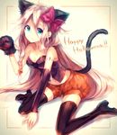  animal_ears bad_id bad_pixiv_id beige_background black_legwear blue_eyes bow breasts cat_ears cat_paws cat_tail chocoan cleavage english full_body gloves hair_bow halloween highres ia_(vocaloid) long_hair medium_breasts paw_gloves paws pink_hair shorts simple_background sitting tail thighhighs vocaloid wariza 