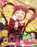  beamed_eighth_notes card_(medium) character_name closed_eyes idolmaster idolmaster_million_live! matsuda_arisa multiple_girls music musical_note official_art open_mouth ribbon singing smile solo_focus twintails 