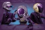  2boys alien crossover daft_punk dj guy-manuel_de_homem-christo headphones headphones_around_neck helmet jesscookie listening_to_music mass_effect mixing_console multiple_boys quarian tali'zorah thomas_bangalter 