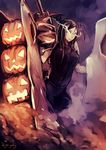  black_hair glowing glowing_eyes halloween head_wings jack-o'-lantern kantai_collection kyouya_(mukuro238) light_trail long_hair pale_skin ru-class_battleship shinkaisei-kan solo twitter_username 