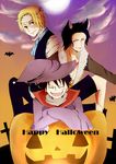  3boys animal_ears brothers frankenstein&#039;s_monster frankenstein's_monster halloween hat male male_focus monkey_d_luffy moon multiple_boys one_piece portgas_d_ace pumpkin rokka sabo_(one_piece) siblings smile trio witch_hat wolf_ears 