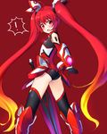 ! 1girl ass blush bodysuit elbow_gloves flat_chest genderswap gloves hair_ornament leotard long_hair looking_back mitsuka_souji nemuri_miyako open_mouth ore_twintail_ni_narimasu red_eyes red_hair sword tail_red tailred thighhighs twintails very_long_hair weapon 
