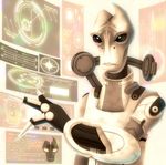  alien holographic_interface holographic_touchscreen kudamono_gumi male_focus mass_effect mordin_solus salarian scar sepia solid_eyes solo 