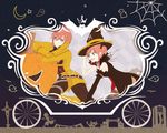  2girls alternate_costume final_fantasy final_fantasy_xiii halloween hat hikao_(plusxxx) lightning_farron lightning_returns:_final_fantasy_xiii lumina_(ffxiii) multiple_girls pink_hair pumpkin witch_hat 