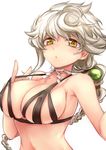  alternate_costume bare_shoulders bikini braid breasts choker covered_nipples kantai_collection large_breasts long_hair looking_at_viewer open_mouth peekaboo_bikini simple_background single_braid solo swimsuit tobi_(one) unryuu_(kantai_collection) upper_body white_background yellow_eyes 