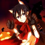  animal_ears black_eyes black_hair cape gloves grin jack-o'-lantern jianmo_sl kirito paw_gloves paws short_hair smile sword_art_online wolf_ears 