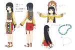  amahara_hiroaki bad_id bad_pixiv_id black_eyes black_hair blush_stickers character_sheet gargantia_contest hime_cut jewelry long_hair midriff multiple_girls necklace original sandals skirt suisei_no_gargantia 