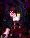  1boy black_hair fang final_fantasy final_fantasy_vii fingerless_gloves gloves glowing glowing_eyes long_hair looking_at_viewer male male_focus solo vincent_valentine yusoson 