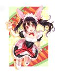  :d animal_ears bad_id bad_pixiv_id black_hair bunny_ears garter_straps looking_at_viewer love_live! love_live!_school_idol_project maid mogyutto_&quot;love&quot;_de_sekkin_chuu! open_mouth red_eyes short_hair smile solo spoon_1122 thighhighs twintails yazawa_nico zettai_ryouiki 