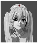  artist_request ebola-chan expressionless grey_background greyscale hat looking_at_viewer monochrome nurse_cap original portrait simple_background solo source_request spot_color twintails 