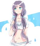  aqua_eyes bad_id bad_pixiv_id bow captain_yue hair_bow holding holding_hair long_hair love_live! love_live!_school_idol_project midriff navel purple_hair sailor_collar short_sleeves sketch smile solo toujou_nozomi twintails 