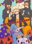  3boys bear bepo halloween happy_halloween hat heart_pirates multiple_boys one_piece penguin_(one_piece) pumpkin shachi_(one_piece) sitting skull trafalgar_law 