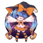  bad_id bad_pixiv_id bat_wings blue_eyes blue_hair bow bowtie chibi detached_sleeves gradient_hair hair_over_one_eye halloween hat hatsune_miku hikataso long_hair multicolored_hair open_mouth outstretched_arms skirt solo spread_arms striped striped_legwear thighhighs twintails very_long_hair vocaloid white_background wings witch_hat 