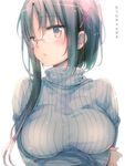  bangs blush breast_hold breasts glasses hagino_chiaki hair_ornament hairclip highres hinako_note large_breasts long_hair long_sleeves march-bunny original ribbed_sweater short_hair_with_long_locks sidelocks simple_background solo sweater translated turtleneck upper_body white_background x_hair_ornament 