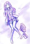  :&lt; bag bare_legs barefoot blazer closed_eyes colored_pencil_(medium) gata2013 highres jacket long_hair lying miyazono_kawori necktie parted_lips school_bag school_uniform shigatsu_wa_kimi_no_uso shoes_removed sketch skirt solo traditional_media 