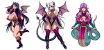  aqua_eyes armlet bare_shoulders bat_wings blush boots breasts bridal_gauntlets capelet claws cleavage cleavage_cutout covered_navel covered_nipples curvy demon_girl demon_tail demon_wings fang gloves hair_ornament hairclip hand_on_hip high_heel_boots high_heels horns huge_breasts lamia long_hair masa_ani monster_girl multiple_girls navel navel_cutout original pointy_ears purple_eyes purple_hair red_eyes see-through shiny shiny_skin sidelocks simple_background solid_eyes succubus tail thighhighs tiara vampire very_long_hair white_background white_hair wings 