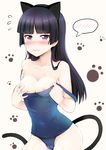  animal_ears bangs bare_shoulders black_hair blunt_bangs blush breasts cameltoe cat_ears cat_tail cleavage collarbone covered_navel covered_nipples embarrassed fake_animal_ears flying_sweatdrops gokou_ruri h2o_(ddks2923) highres long_hair looking_at_viewer medium_breasts mole mole_under_eye nipples one-piece_swimsuit ore_no_imouto_ga_konna_ni_kawaii_wake_ga_nai paw_print purple_eyes purple_hair school_swimsuit speech_bubble spoken_blush sweatdrop swimsuit tail tears 