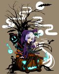  :p alternate_costume bat blue_eyes cosplay full_moon halloween hat hitodama inaho_(inaho777) jack-o'-lantern konpaku_youmu moon silver_hair solo thighhighs tongue tongue_out touhou witch witch_hat 