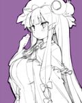 bad_id bad_pixiv_id bow breasts crescent crescent_hair_ornament frown hair_bow hair_ornament hat large_breasts light_frown long_hair low-tied_long_hair mob_cap monochrome patchouli_knowledge sala_mander sketch solo touhou very_long_hair 