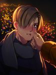  bad_id bad_pixiv_id blonde_hair blush cheek_pull hair_over_one_eye katou_teppei leon_s_kennedy male_focus pout resident_evil resident_evil_4 scarf solo 