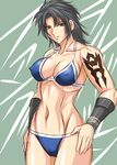  1girl bikini black_hair blue_eyes breasts final_fantasy final_fantasy_xiii large_breasts long_hair looking_at_viewer midriff navel oerba_yun_fang rough solo swimsuit taroimo_(00120014) tattoo 