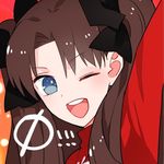  1girl black_hair blue_eyes bow countdown fate/stay_night fate_(series) gum_(gmng) hair_bow long_hair lowres open_mouth smile solo toosaka_rin twintails 
