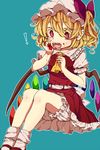  ascot bad_id bad_pixiv_id blonde_hair blood blood_on_face bloody_hands bloomers bow fangs flandre_scarlet hat highres open_mouth red_eyes retota ribbon short_hair side_ponytail solo star star-shaped_pupils symbol-shaped_pupils touhou underwear wings 