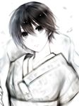  black_eyes black_hair fatal_frame fatal_frame_5 japanese_clothes kagamiya_rui kimono petals short_hair sketch solo tubuan_oisii 