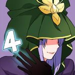  4 caster cloak countdown fate/stay_night fate_(series) gum_(gmng) lips long_hair lowres md5_mismatch number purple_background purple_hair smile solo 