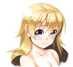  bare_shoulders blonde_hair blue_eyes hair_between_eyes highres long_hair looking_up miyazono_kawori moric shigatsu_wa_kimi_no_uso smile solo upper_body white_background 