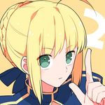  2 ahoge artoria_pendragon_(all) blonde_hair braid countdown fate/stay_night fate_(series) green_eyes gum_(gmng) looking_at_viewer lowres saber solo yellow_background 