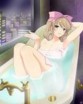  1girl bathing breasts haruka_(senran_kagura) large_breasts lying nude official_art senran_kagura smile 