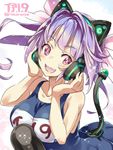  animal_ears axent_wear blue_hair breasts cat_ear_headphones cat_ears cat_tail character_name fake_animal_ears hair_ornament hair_ribbon headphones highres i-19_(kantai_collection) kantai_collection large_breasts long_hair looking_at_viewer name_tag one-piece_swimsuit open_mouth red_eyes ribbon school_swimsuit solo sparkle super_zombie swimsuit tail torpedo twintails white_background 