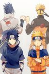  age_comparison blonde_hair blue_eyes blue_hair dual_persona fist_bump forehead_protector kkkkt male_focus multiple_boys naruto naruto_(series) naruto_shippuuden uchiha_sasuke uzumaki_naruto 